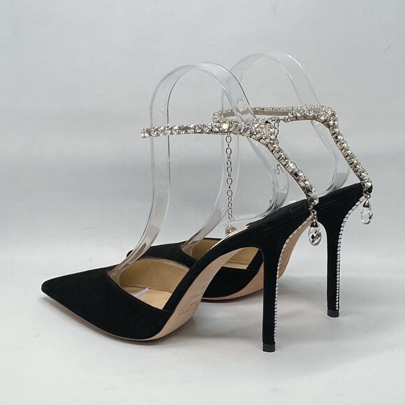 Jimmy Choo Black Suede Pumps with Crystal Embellishment size 38.5 - Picture 10 of 16